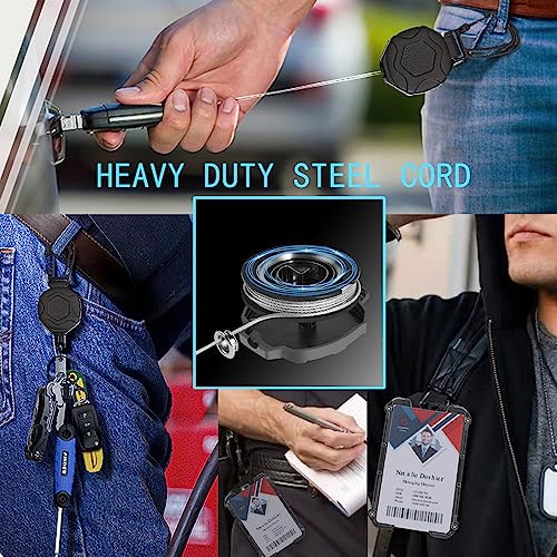 Badge Holder Retractable Clip Heavy Duty Carabiner Badge Reel Keychain with Lanyard ID Cards Holder Cool Tactical ID Holder