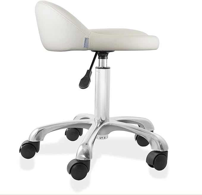 Saloniture Rolling Hydraulic Salon Stool with Low Backrest - Adjustable Swivel Chair for Spa, Shop, Salon, Massage, or Medical Office, Cream