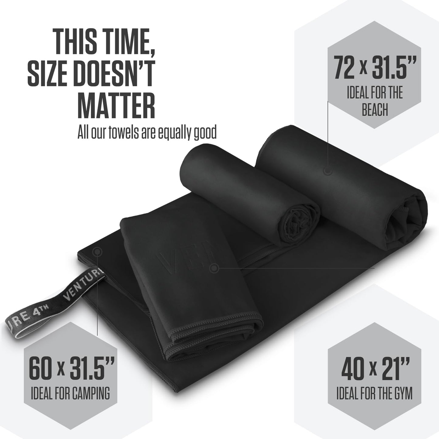 VENTURE 4TH Quick Dry Towel. Microfiber Travel Towel Ideal for Camping, Hiking, Backpacking, Gym. Lightweight & Fast Drying Travel Towels for Body. Compact & Easy to Pack - Black (40.00" x 21.00")