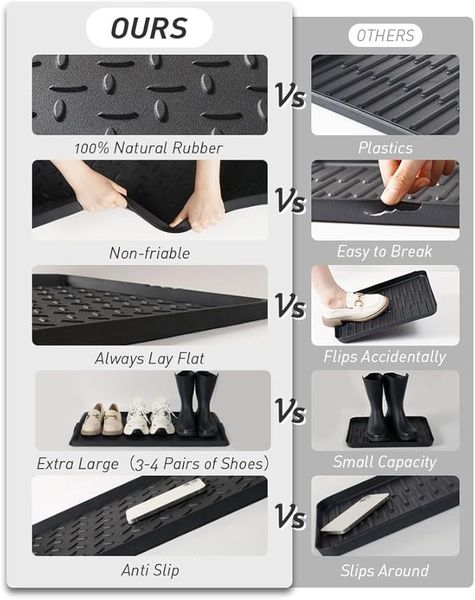 Extra Large Boot Tray 48 Inch Boot Storage Heavy Duty Rubber Mats for Floor Waterproof Shoe Mat Tray for Entryway Multi Use Shoe Rug 16x47.5 Inches