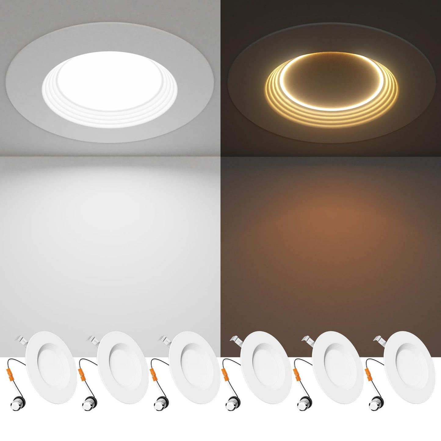 Ensenior 5/6 Inch 5CCT LED Can Lights with Night Light 6 Pack, Retrofit Led Recessed Lighting, Baffle Trim, Dimmable, 9W=110W, 1000LM