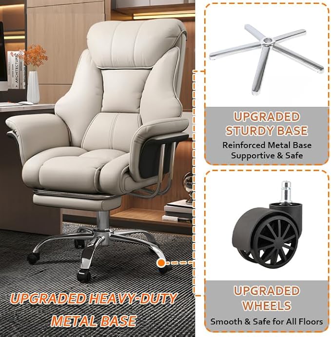 HDHNBA Big and Tall Office Chair 550 lbs Extra Wide Leather Executive Chair with Retractable Footrest, Heavy-Duty Ergonomic Chair, Adjustable Height Computer Gaming Chairs