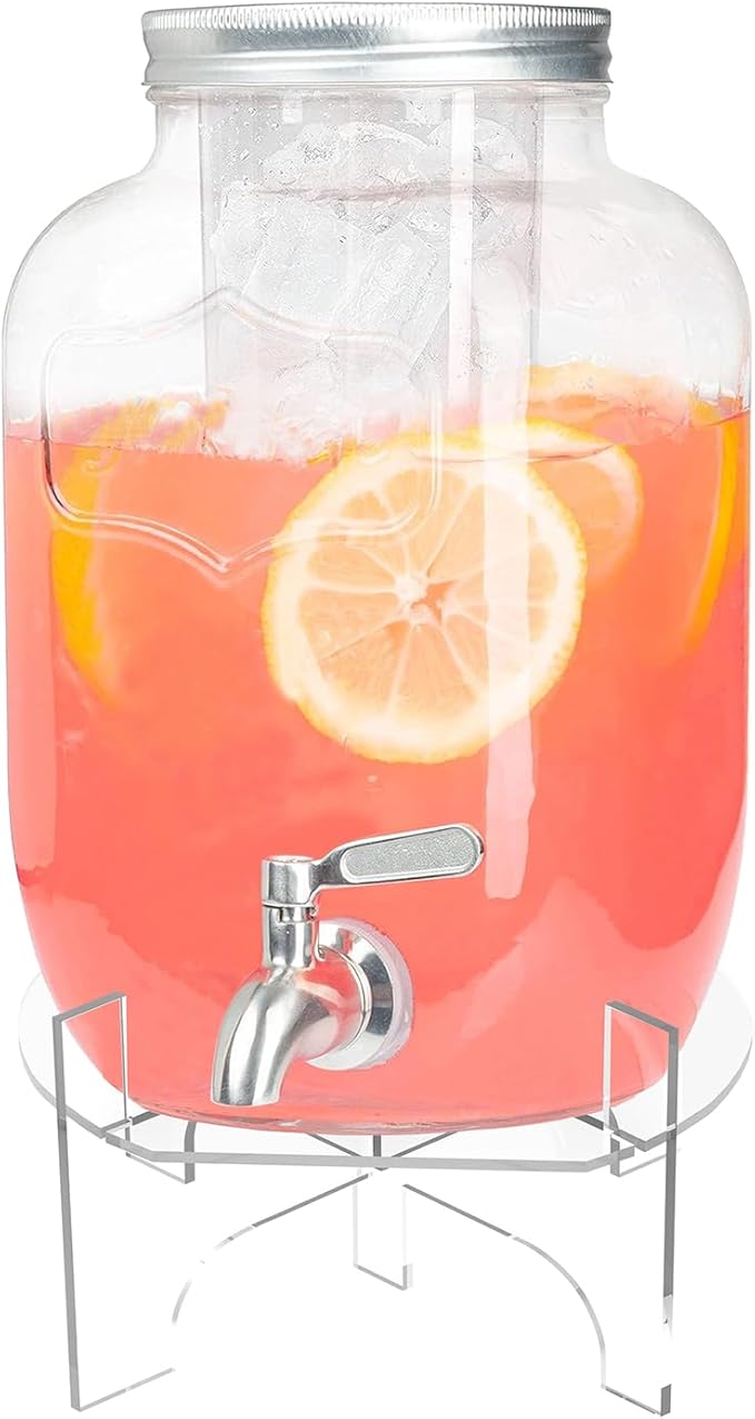 Acrylic Glass Drink Dispenser Stand, 6.6'' in Diameter Fit for 1 Gallon Glass Drink, Iced Beverage Dispensers Clear Water ...