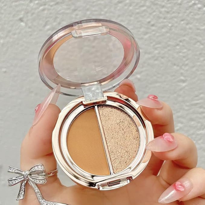 Double color eye shadow, high pigment eye makeup palette, matte shimmer metal eye shadow powder, waterproof and durable color eye makeup (04#Golden brown)