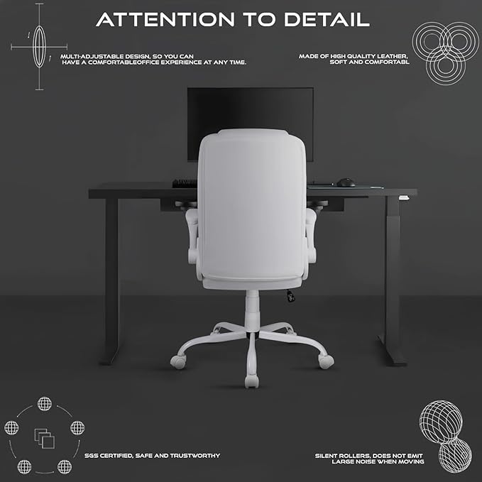 VITESSE Ergonomic Office Chair with Flip-up Armrests, Big and Tall Leather Executive Office Chair, High Back Lumbar Support Home Computer Desk Chair, Heavy and Duty Computer Chair (White)