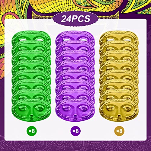 PhyLence 24 Piece Mardi Gras Masks Bulk - Gold Purple Green Metallic Masquerade Half Party Masks Costume Party Supplies, M...