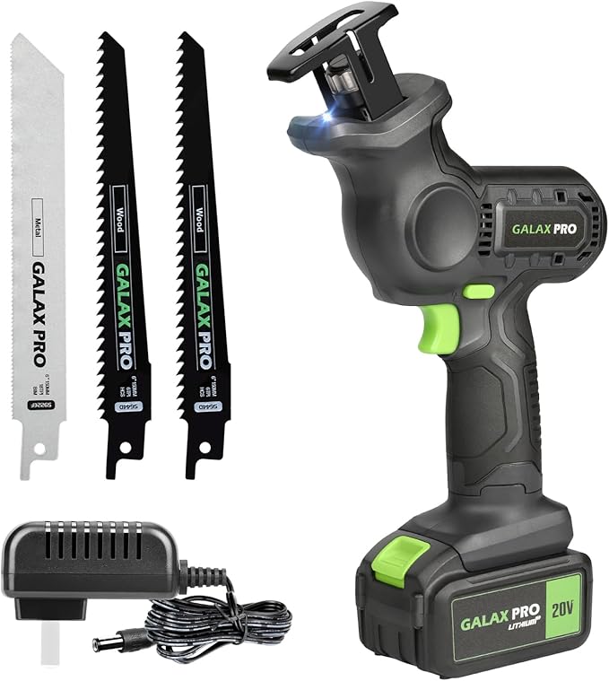 GALAX PRO 20V Cordless Reciprocating Saw, 0-3000RPM Variable Speed Power Reciprocating with 4.0Ah Battery, 2pcs Wood Blades & 1pcs Metal Blade