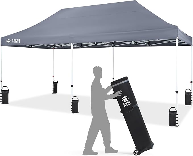 CROWN SHADES 10x20 Pop Up Canopy Tent - Commercial Canopy Tent with 400D Strength Oxford Fabric, Hexagonal Leg, 4 Upgraded...