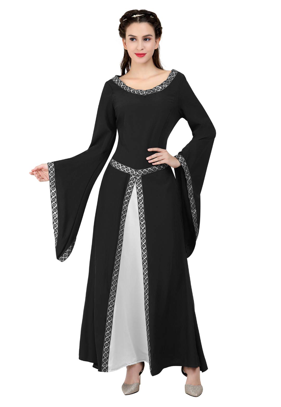 Kranchungel Medieval Dress for Women Renaissance Costume Dress Irish Over Long Dresses Cosplay Retro Gown Black X-Small