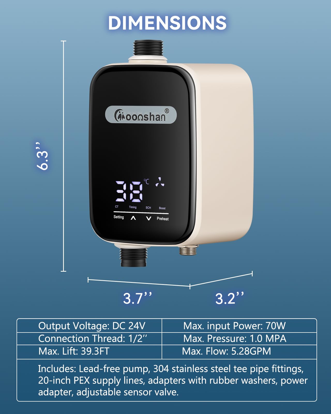 Moonshan Smart Instant Hot Water Recirculating Pump Kit with Built-in Thermostat Digital Timer Under Sink Water Circulator Pump System for Tank Water Heaters