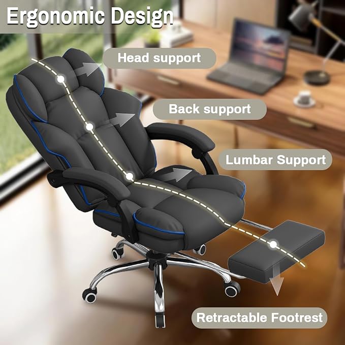 XUEGW Office Chair Executive Desk Chair with Foot Rest, High Back Computer Chair Ergonomic Leather Office Chairs with Wheels