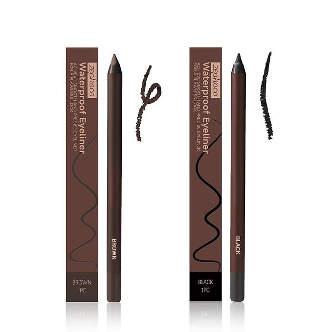 GlamStroke 24 Hr Waterproof Eyeliner Pencil, Long Lasting Sharpenable Eye Liner, No Smudge, No Fade, Smooth Glide for Precise Eye Makeup (Black+Brow)