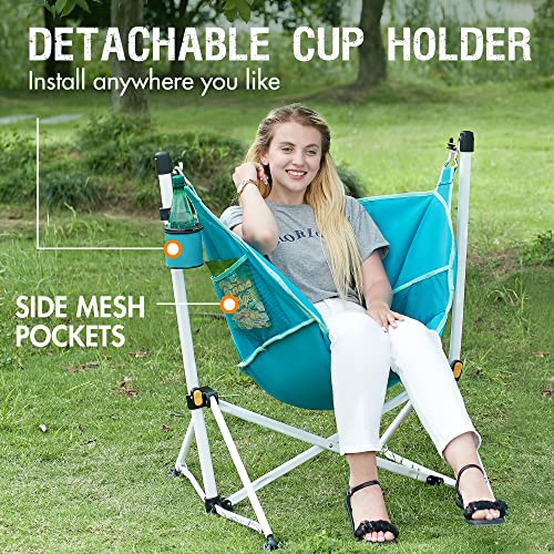 Portal Hammock Camping Chair Folding Rocking Chair Portable Swinging Chair with Cup Holder for Outdoor Lawn Backyard Patio...