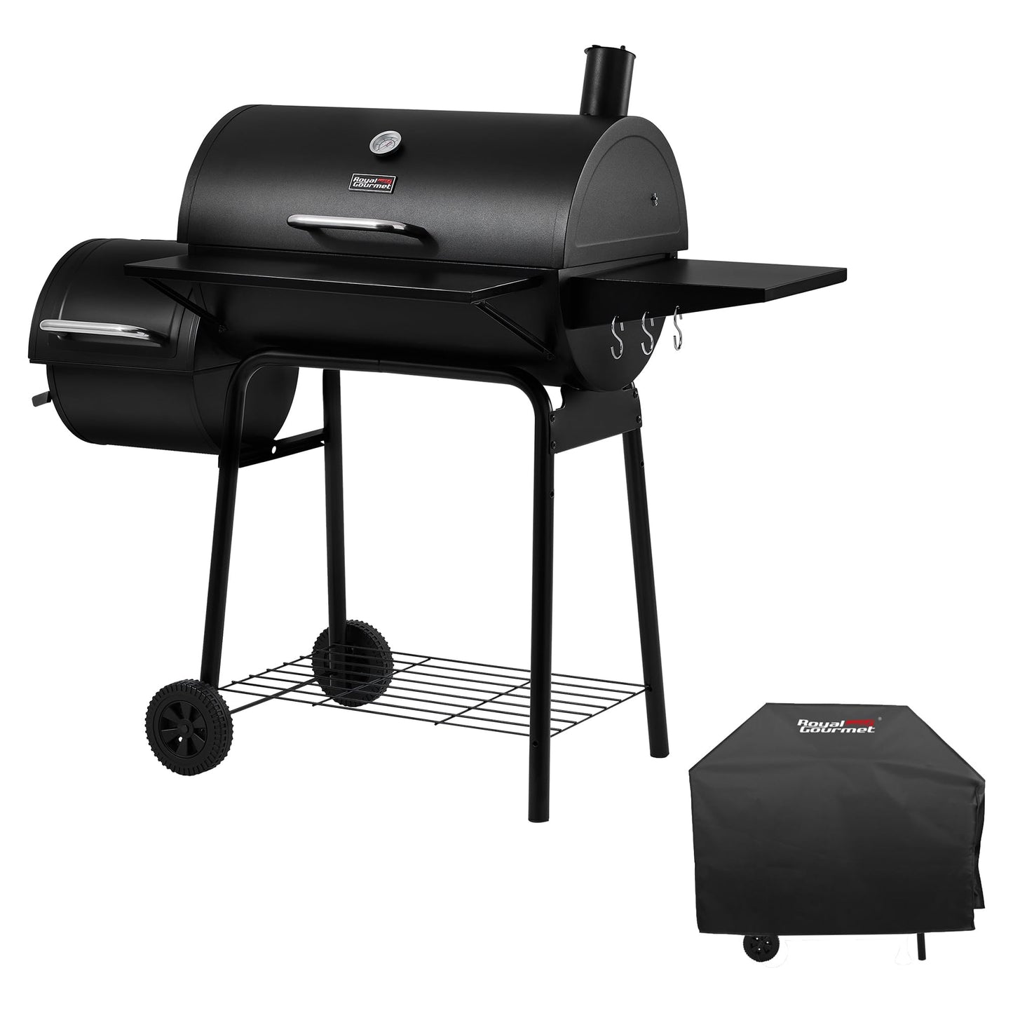 Royal Gourmet CC1830SC Charcoal Grill Offset Smoker with Cover, 823 Square Inches, Black, Perfect for Backyard Cooking, Outdoor Camping