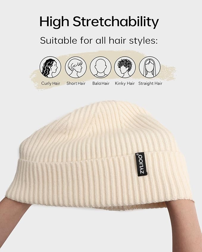 Zylioo Oversize Beanie Hats, XXL Big Size Ribbed Knit Cuffed Winter Hat for Cold Weather, Warm Skull Watch Cap
