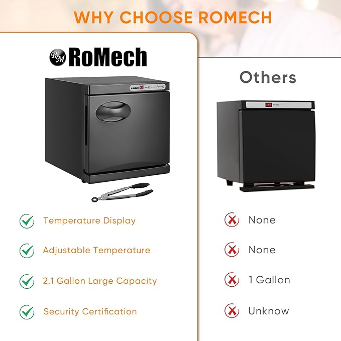 ROMECH 8L Hot Towel Warmer Cabinet, Professional Towel Heater with LED Temperature Display Setting, Towel Warmers for Spa Massage Salon Home (Black, 8L)