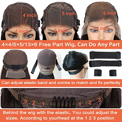 Derun 5x5 Real HD Lace Closure Wigs Human Hair 180% Density Invisible Swiss Lace Front Body Wave Pre-plucked with Baby Hair Wig for Women (30 Inch, 5¡¿5 BW)