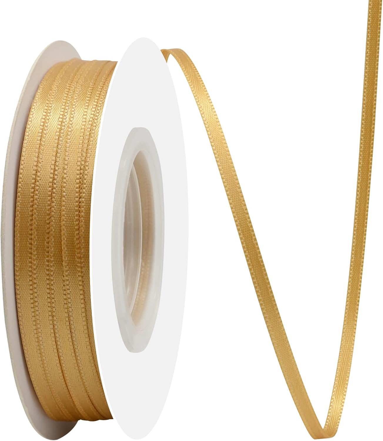 Old Gold Satin Ribbon 1/8" X 50 Yards Solid Color Double Faced Ribbons Perfect for Crafts Wedding Decor Bow Making Arts Sewing and More