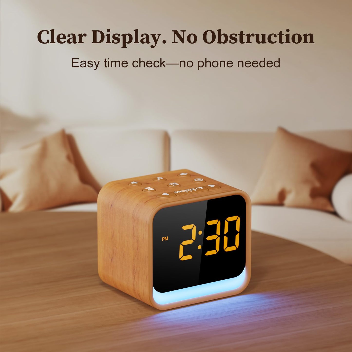 Housbay Wooden Sound Machine Alarm Clock for Bedrooms - Gentle Wake-Up with Birdsong, White Noise for Sleeping, Small Digital Clock for Phone-Free Routine