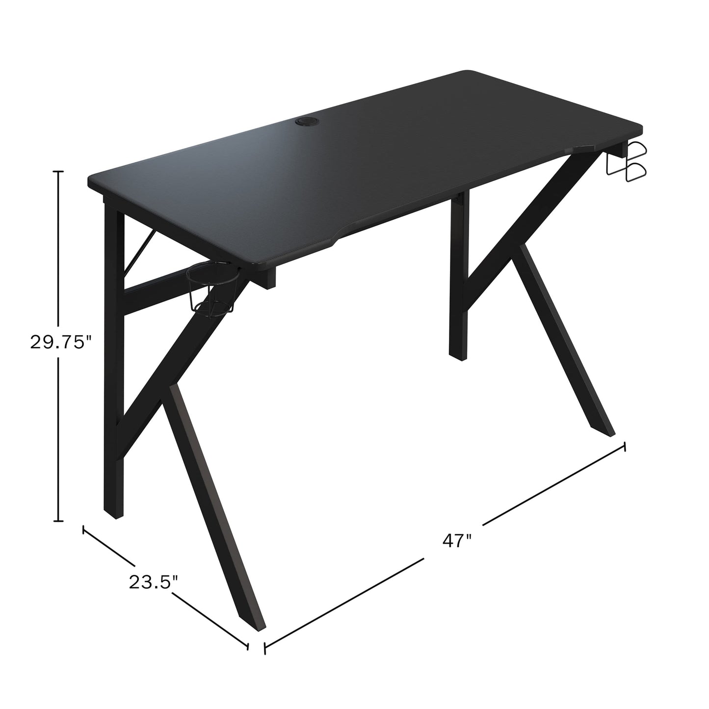 Gaming Computer Desk - Carbon Fiber Texture Finish PC Desk with Cup Holder, Headphones Hanger, K Shaped Legs, Cable Management by Lavish Home (Black)
