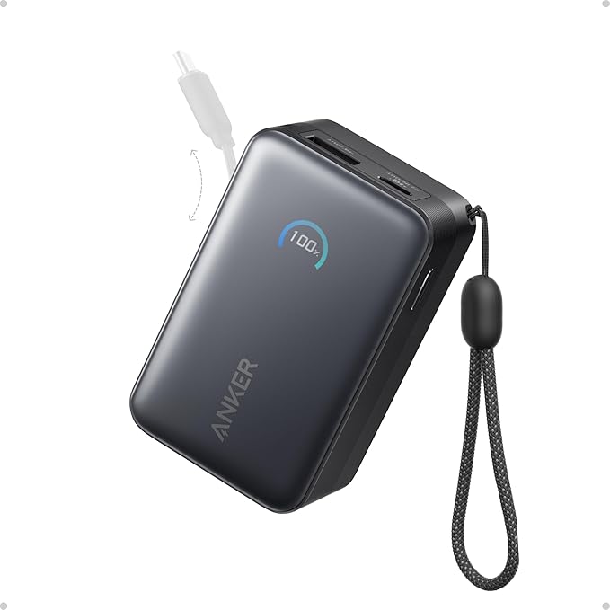 Anker Nano Portable Charger, 10,000mAh 45W Max Compact Power Bank, Travel Essential Phone Battery Pack with 2.3 ft InstaCo...