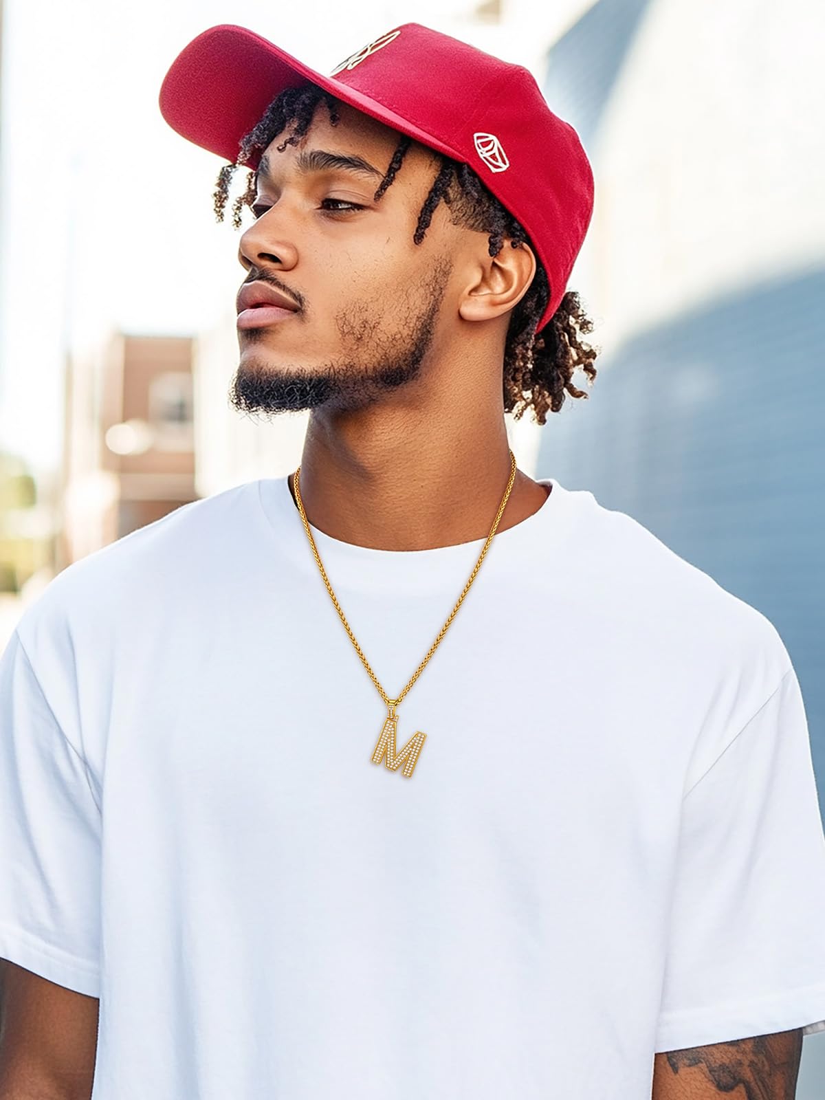 U7 Mens Gold Plated Chain with Initial Bling Hip Hop Costume Jewelry Letter Pendant M Necklace