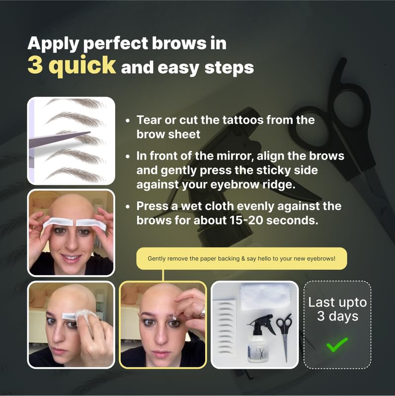 10 Pairs Medium Brown Temporary Eyebrow Tattoos, Waterproof and Smudge-Proof Medium Sassy Swerve Style Realistic Eyebrow Stickers for Women, Easy to Apply, Won't Work on Existing Brows