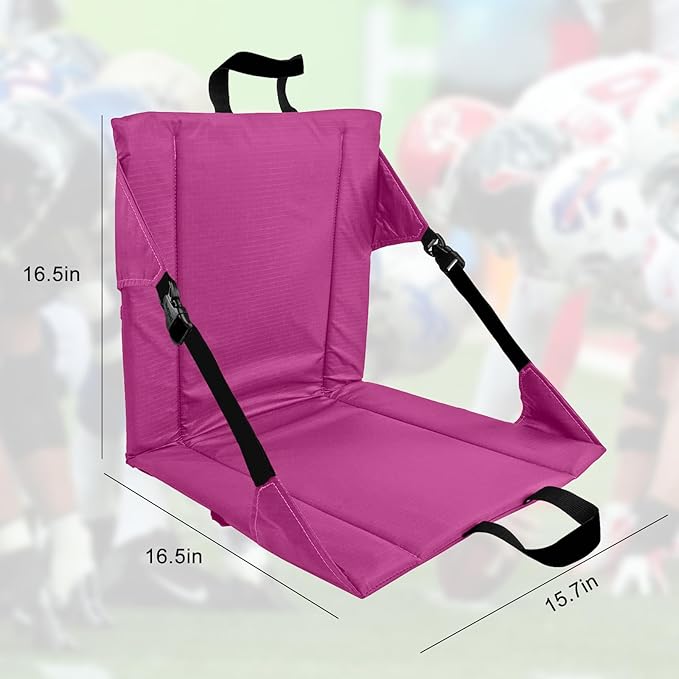 LynsaTac Folding Stadium Seat Cushion with Backrest, Portable Bleacher Pad for Camping, Fishing,15.8'' x 16.5'',Lightweight Chair with Backrest for Outdoor Sports and Concerts (Rose Pink)