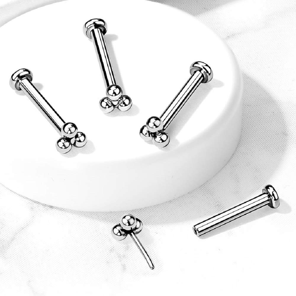 Pierced Owl 16-20G Implant Grade Titanium Threadless Push-in Triple Ball Cluster Flat Back Labret Monroe Lip Cartilage Helix Con