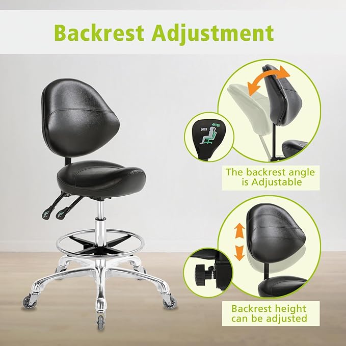 Nolasalon Saddle Stool Chair with Wheels,Ergonomic Swivel Rolling Height Adjustable for Salon Beauty Clinic Dentist Tattoo Home Office