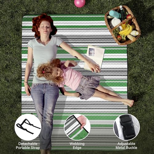 HX&OD Extra Large Picnic Blanket Outdoor 80”x80” Waterproof Picnic Mat Foldable 3-Layer Camping Blanket Portable with Carr...