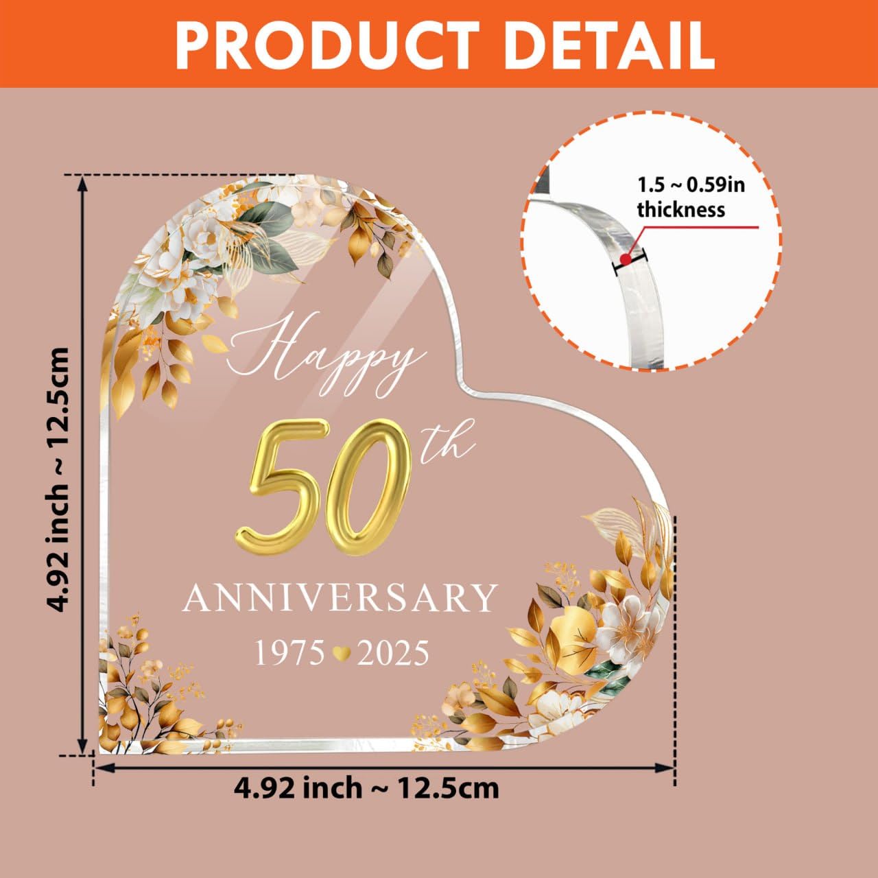 50th Wedding Anniversary Acrylic Cake Topper, 50 th Anniversary Decorations, 50 Wedding Topper, 50 Years Of Married Gifts (50th Anniversary Cake Topper)