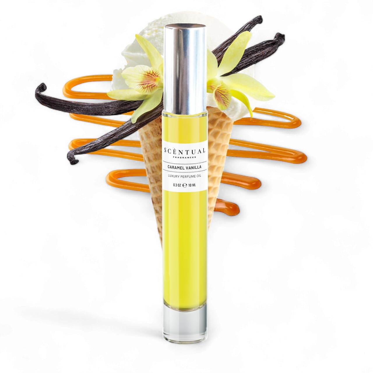 Scentual Fragrances, Luxury Perfume Oil, Ultra-Concentrated Women Roll-On Fragrance Oil, Long Lasting Rollerball Travel Mini Perfume, Vegan, Alcohol & Cruelty Free 10ml (Caramel Vanilla)
