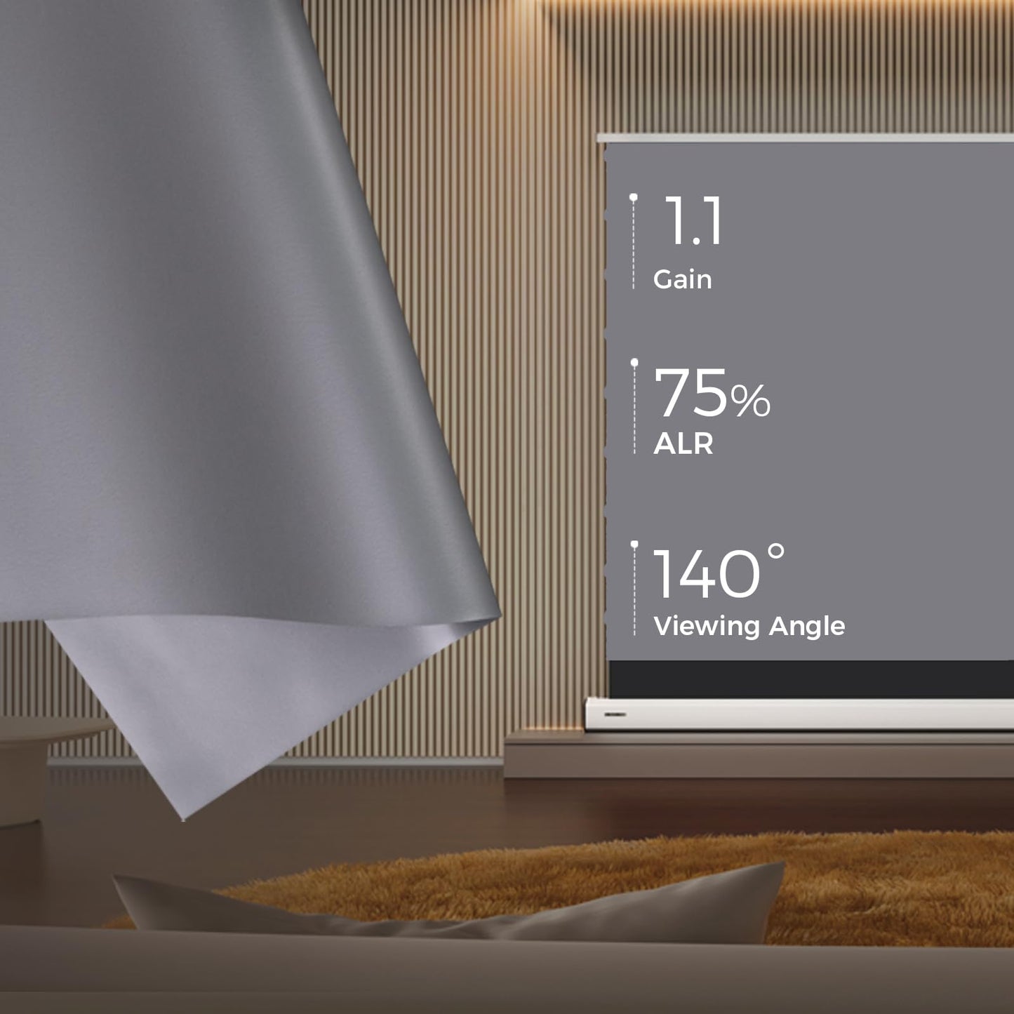 SCREENPRO Tensioned Floor Rising Projector Screen 150 inch, Motorized ALR Projector Screen with Remote, 16:9 Electric Home Theater Screen for 4K Projectors