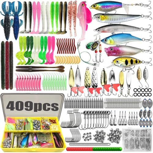 CATCHRO 409 Pcs Fishing Lure Kit & Tackle Box Set, Complete Fishing Stuff for Freshwater & Saltwater, Kids Tackle Box with...