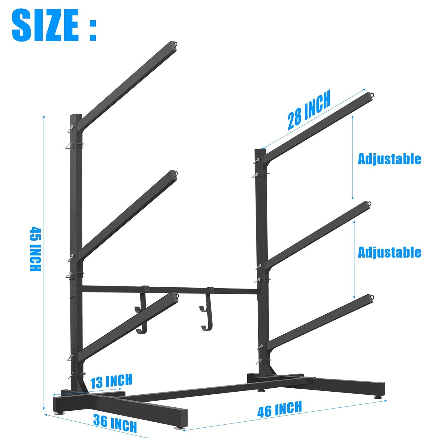 Kayak Storage Rack with Paddle Hooks, SUP Outdoor Storage Rack Heavy Duty Adjustable Weatherproof Freestanding Racks for Garage, Storage Rack for Kayak, Canoe, Surfboard (3 Levels for 3 Kayaks)