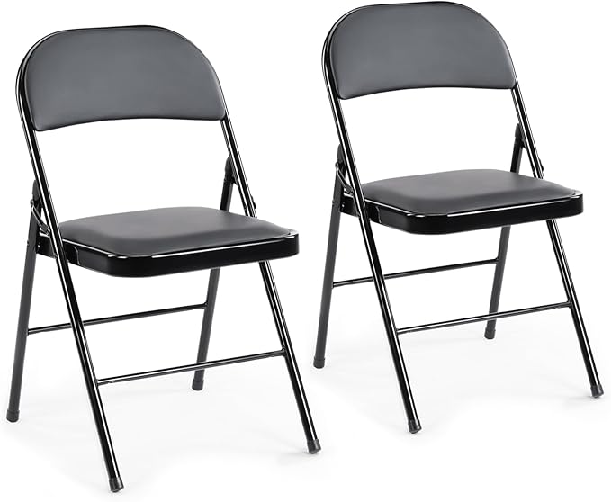 DUMOS 2 Pack Leather Padded Folding Chair, Indoor Outdoor Portable Stackable Commercial Seat with Steel Frame, Capacity fo...