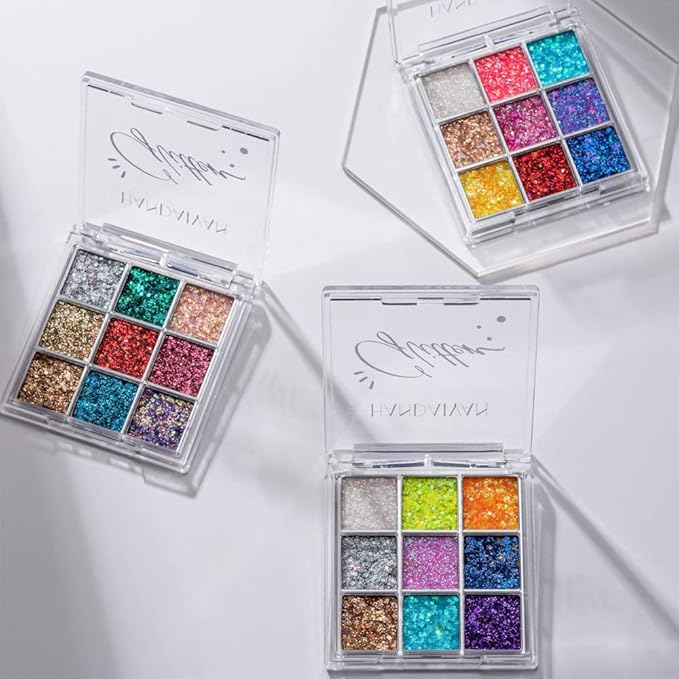 Glitter Eyeshadow Palette - Shimmer Purple Pink Blue Colorful Eyeshadow, Lip Face Eye Glitter Makeup - Lasting Waterproof High Pigmented Eye Shadow for Girl Women