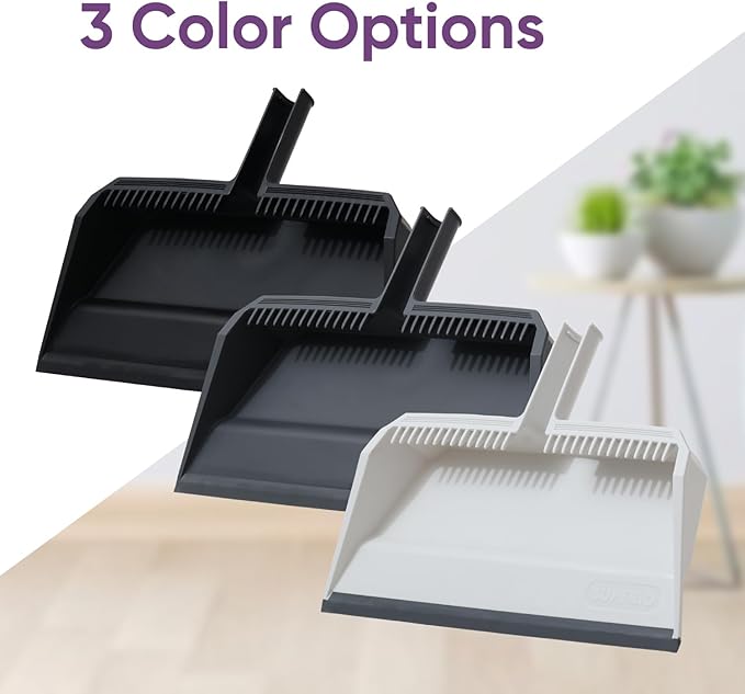 Superio 4-Pack Wide Plastic Dustpan with Comb - 16" Wide, Rubber Lip, Broom Handle Clip, Grey
