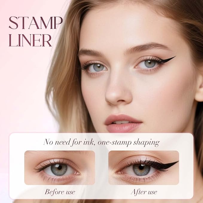Gel Eyeliner Pencil Set, 2025 New Waterproof Eyeliners, Innovative Design Eyeliner Stamp for Daily Makeup, Quick Shaping Eyeliners Tool for Beginners (Black*2)