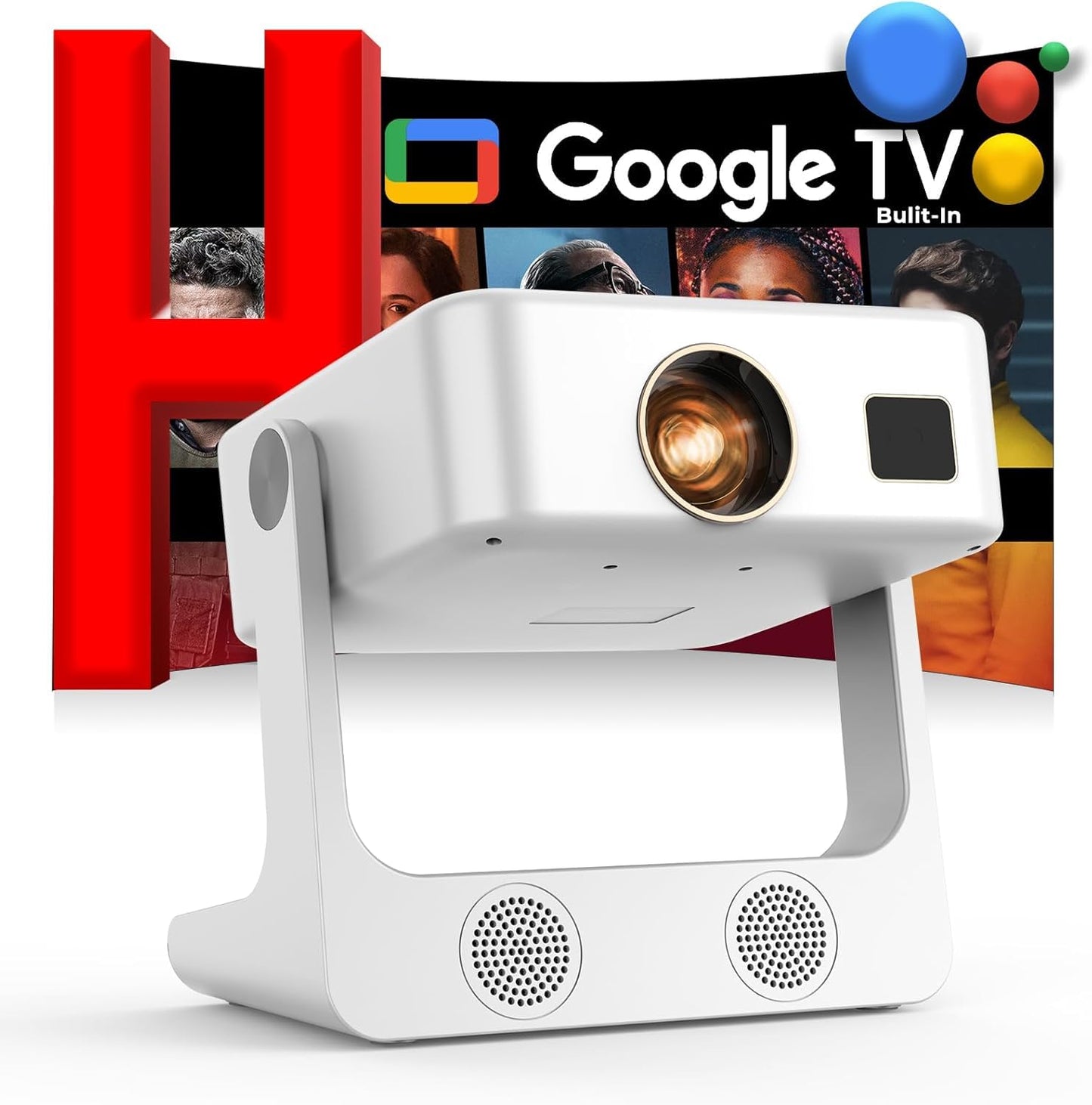 [Google TV/2000 ANSI/Voice Control/Built-in Apps] Outdoor Projector-4K with WiFi and Bluetooth: Portable-Movie-Smart-Projector, Sovboi 1080P 180° Stand Home-Ceiling-Proyector Compatible with Netflix
