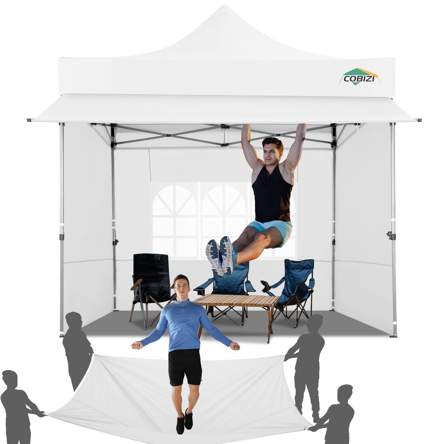 COBIZI 10x10 Pop Up Canopy Tent with Awning & Sidewalls, Commercial 10X10 Canopy Tents Instant Waterproof, UPF 50+ Sun Shade for Outdoor, Parties, Markets (White)