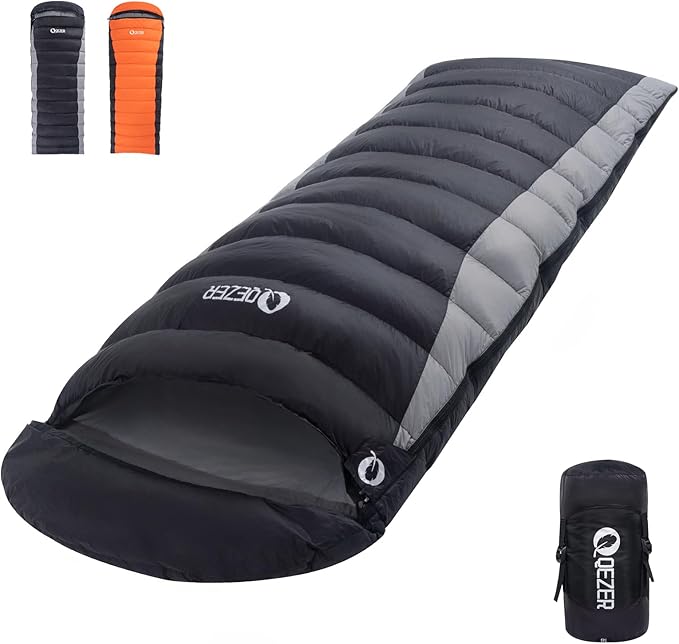 QEZER Ultralight Down Sleeping Bag for Adults - 600 Fill Power, Cold Weather, Backpacking, Camping, Hiking