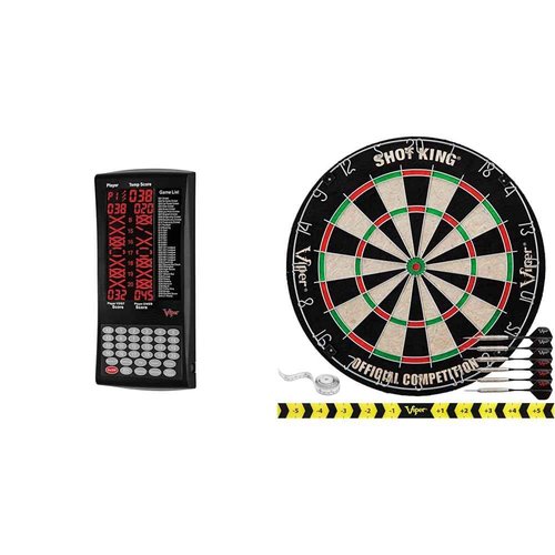 Viper ProScore Digital Dart Scorer Scoreboard 40 Games Black & Shot King Regulation Bristle Steel Tip Dartboard Set