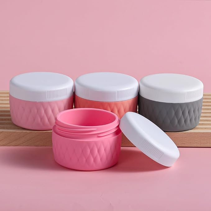 Travel Containers for Toiletries, Silicone Cream Jars BPA-Free, TSA Approved 2oz Travel Size Containers, Leak-proof Silicone Jars with Lid for Cosmetic Face Hand Body Cream (4 Pack)