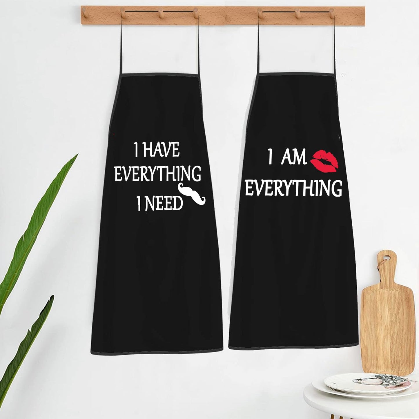 Dumoldpa 2Pcs Aprons Funny I Have Everything & I Am Everything Cooking Kitchen Aprons for Women Men Chef Valentine's Day Anniversary Wedding Gifts for Couple Cool Bridal Engagement Gifts