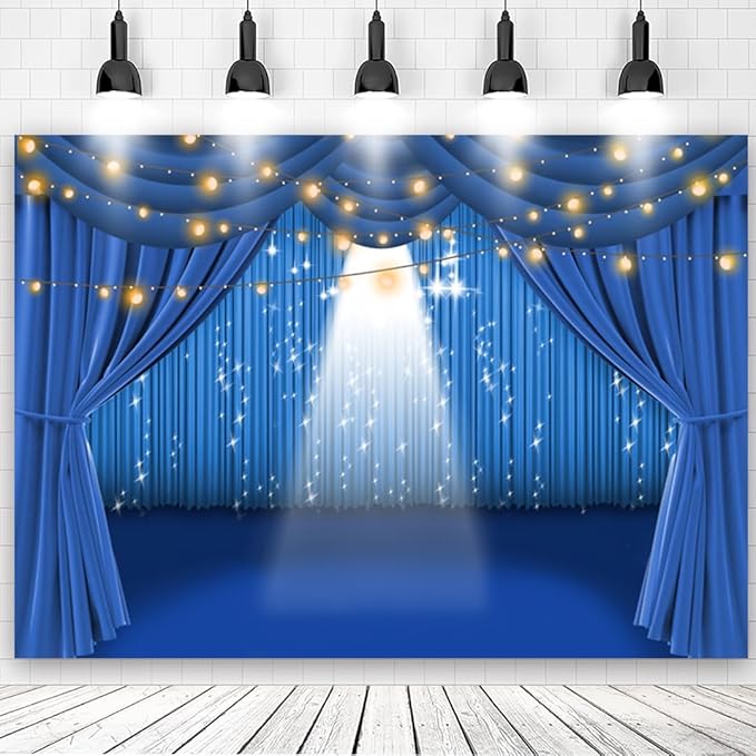 6x4ft Blue Theater Stage Spotlights Backdrop for Business Event Prom Talent Show Anniversary Party Photography Background