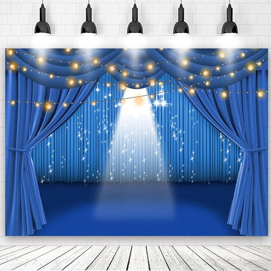 6x4ft Blue Theater Stage Spotlights Backdrop for Business Event Prom Talent Show Anniversary Party Photography Background