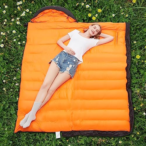 OMVMO 0-20 Degrees F Down Sleeping Bag for Adults - 4 Season Envelope With Arm Holes, Wearable for Backpacking Camping - U...