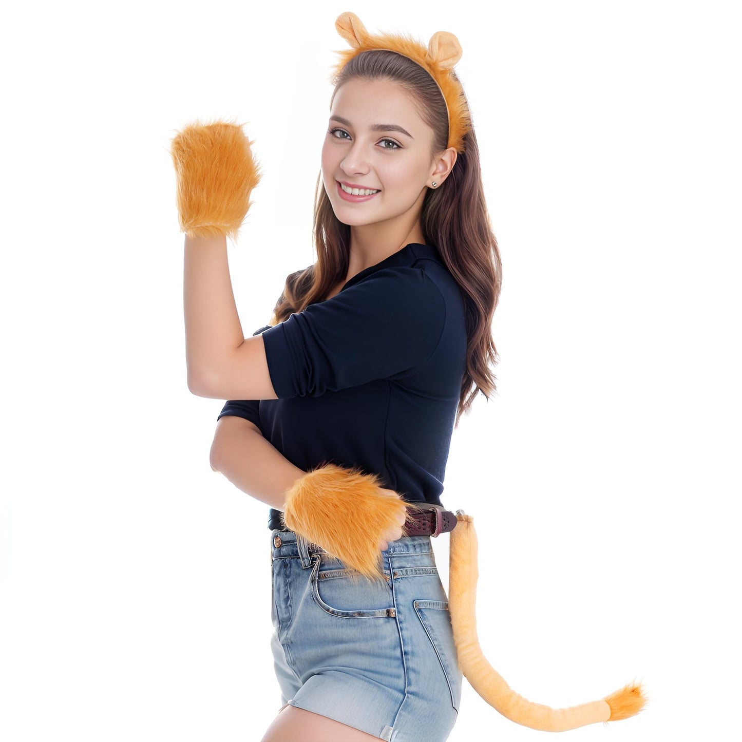Dxhycc Lion Costume Set Lion Ears Headband, Paw Gloves and Tails for Halloween Dress-Up Accessory Kit